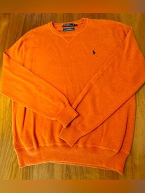 Polo by Ralph Lauren Bright Orange Cotton Crewneck Sweater, Size L